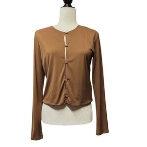 Wilfred Brown Button Front Long Sleeve Cardigan Top Women's Size Large